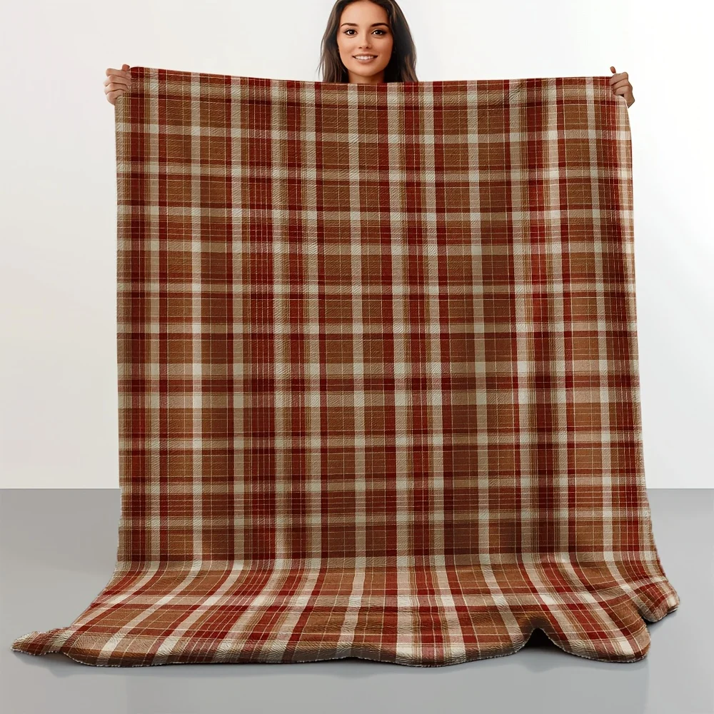 Neutral Throw Blanket - Manta de Franela a Cuadros Rústica,