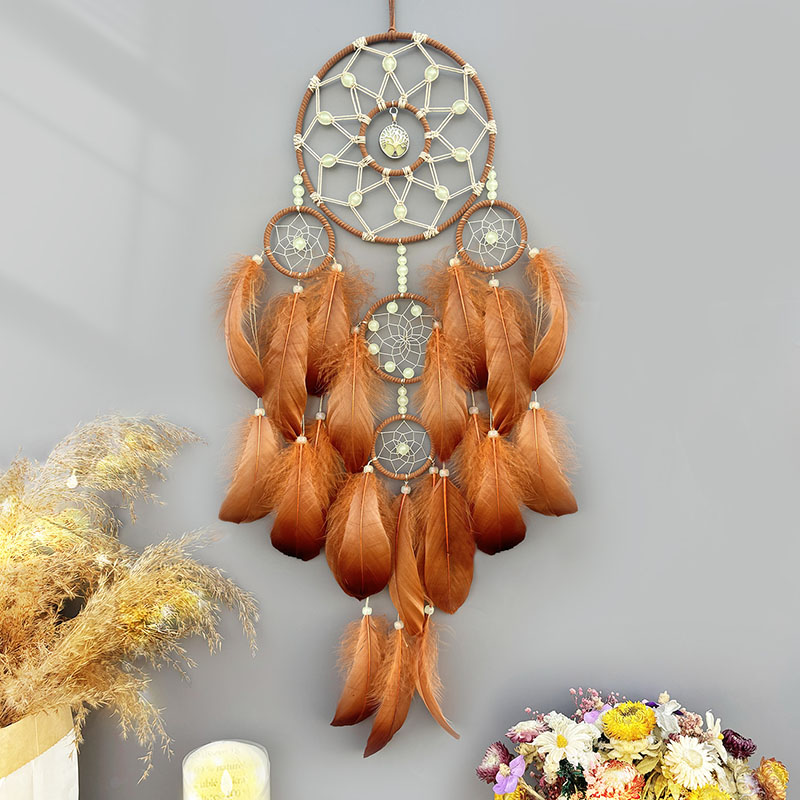 Boho Wind Chimes - Atrapasueños bohemio, plumas tejidas a mano,