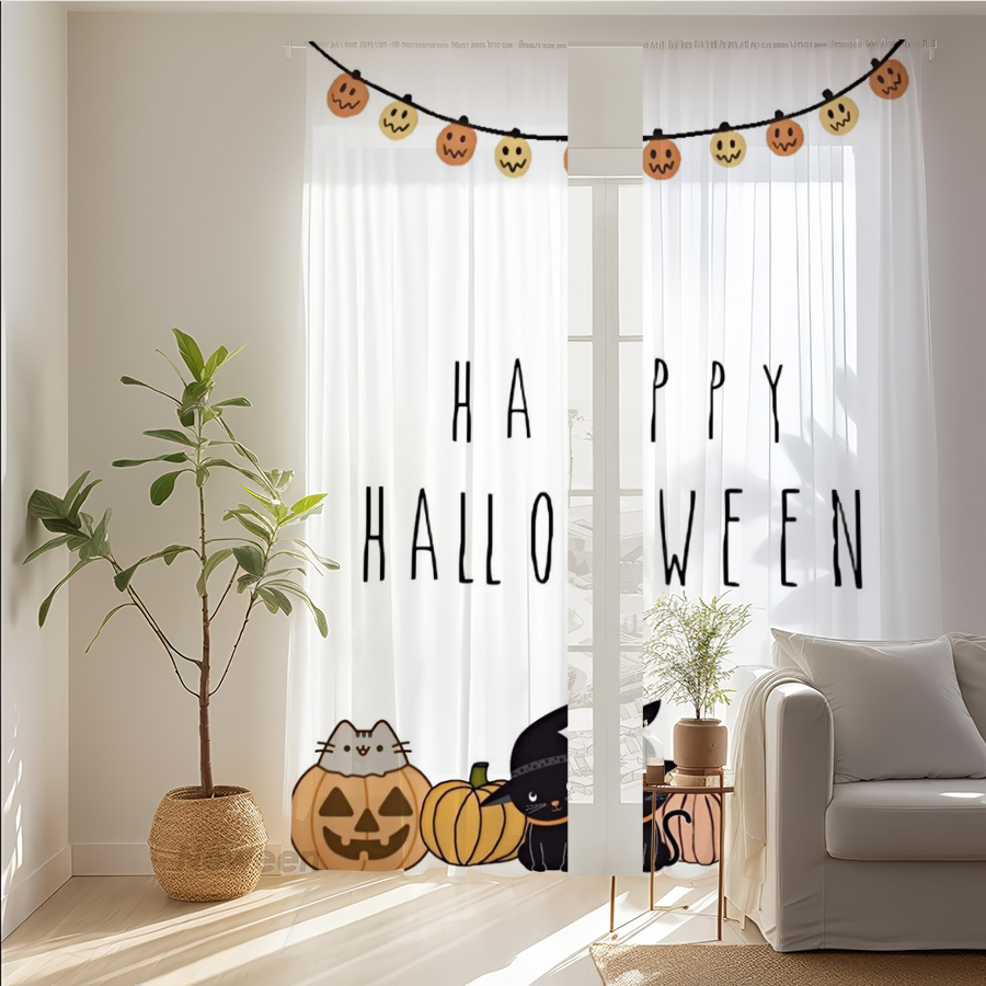 Home Decor Garland - 2 Cortinas Transparentes con Estampado Digital,