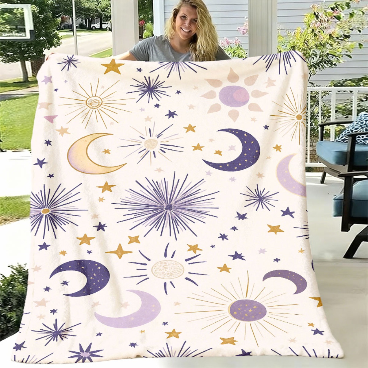 Neutral Throw Blanket - Manta decorativa con estampado de luna,