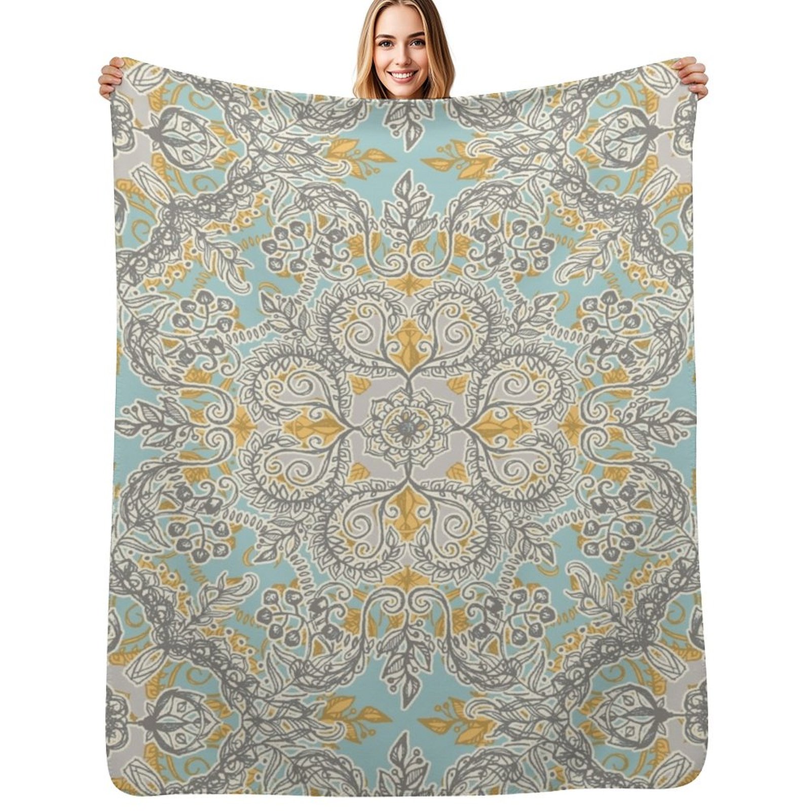 Neutral Throw Blanket - Manta Decorativa con Diseño Floral Gitano