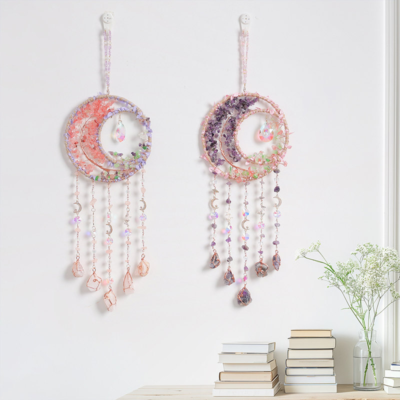 Boho Wind Chimes - Cristal púrpura amatista cuarzo Árbol de