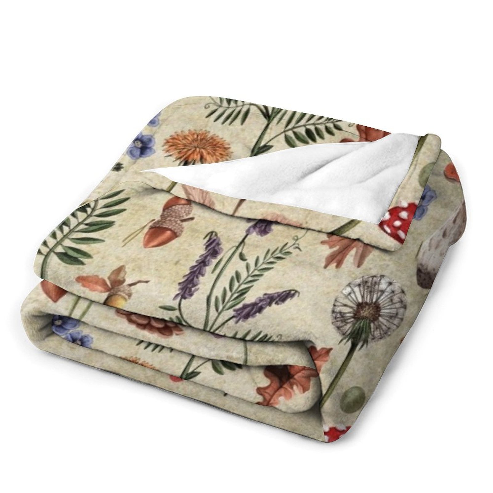 Hongos botánicos retro, flores - Neutral Throw Blanket reseña y precio