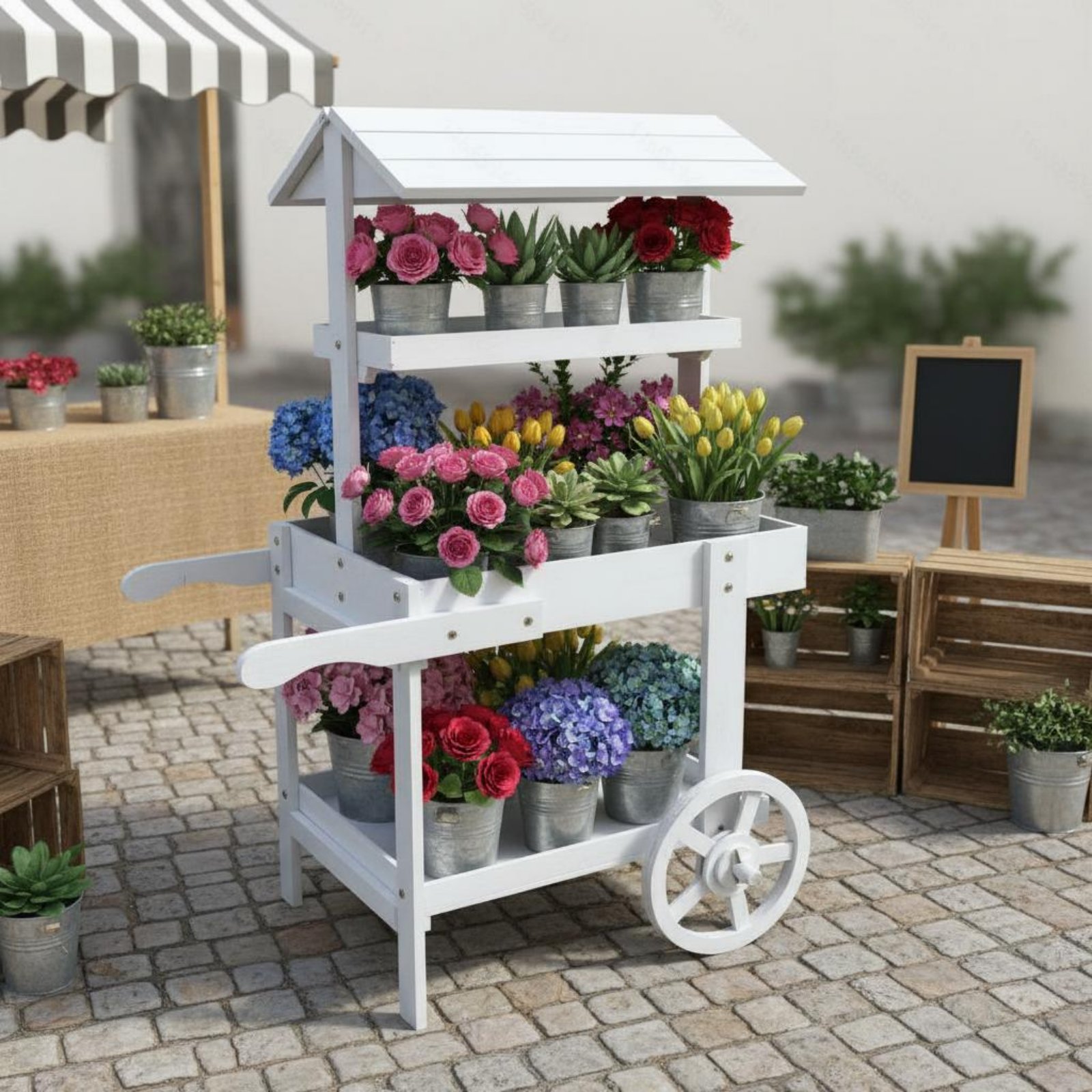 Carrito de flores de madera co - Home Decor Flowers reseña y precio