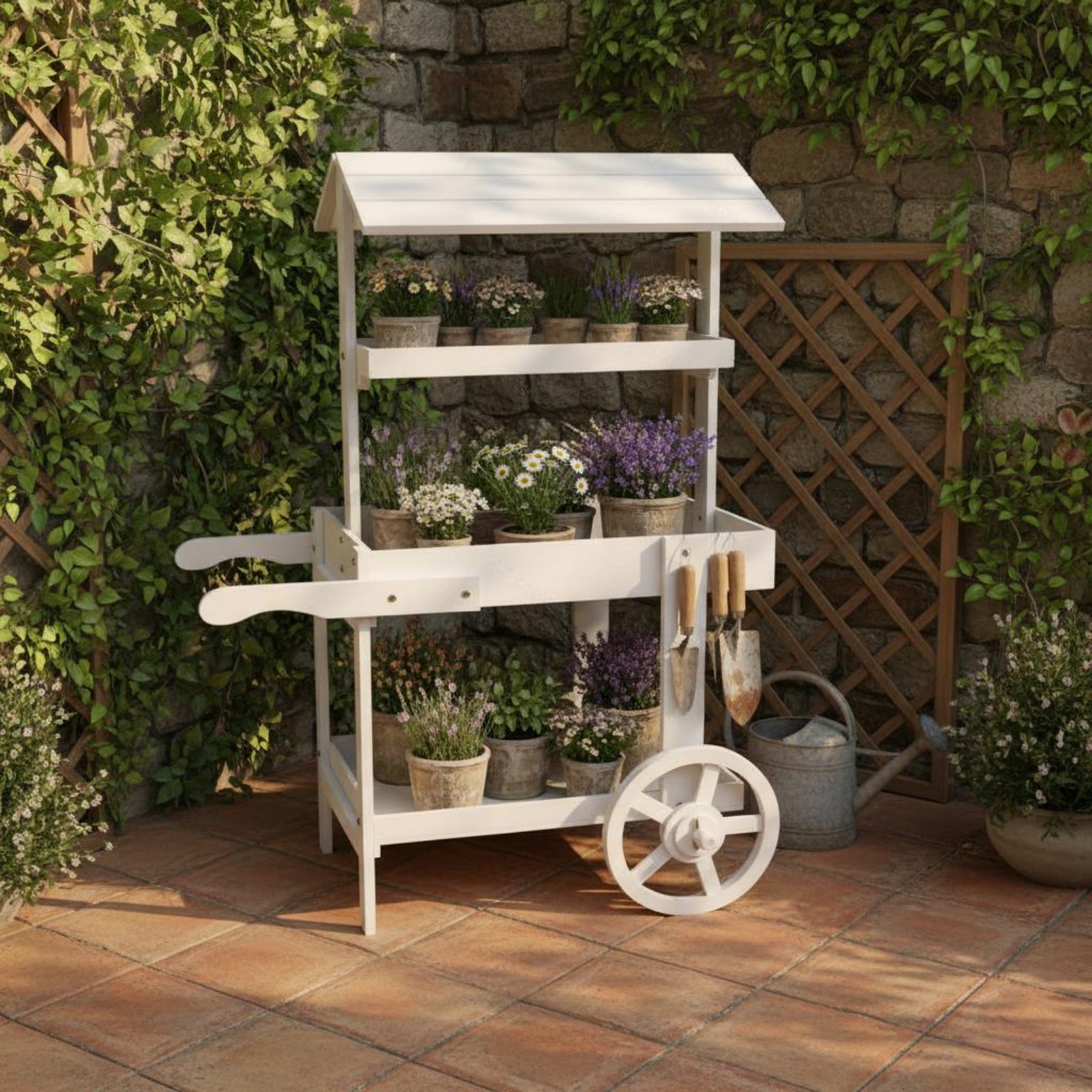 Carrito de flores de madera co - Home Decor Flowers reseña y precio