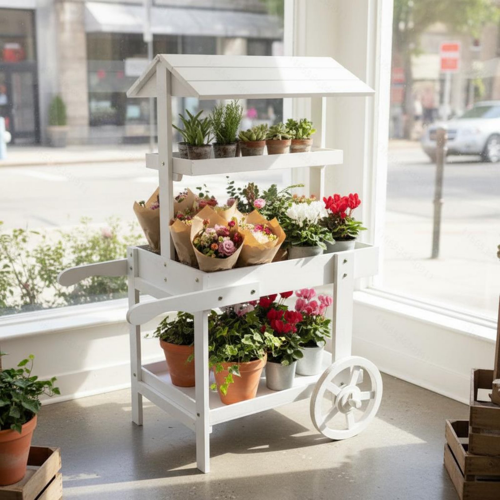 Carrito de flores de madera co - Home Decor Flowers reseña y precio