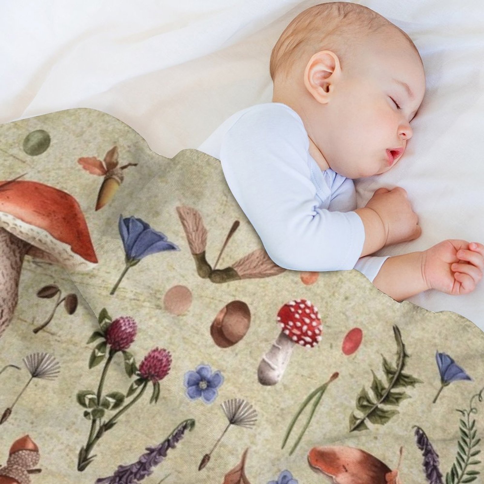 Hongos botánicos retro, flores - Neutral Throw Blanket reseña y precio